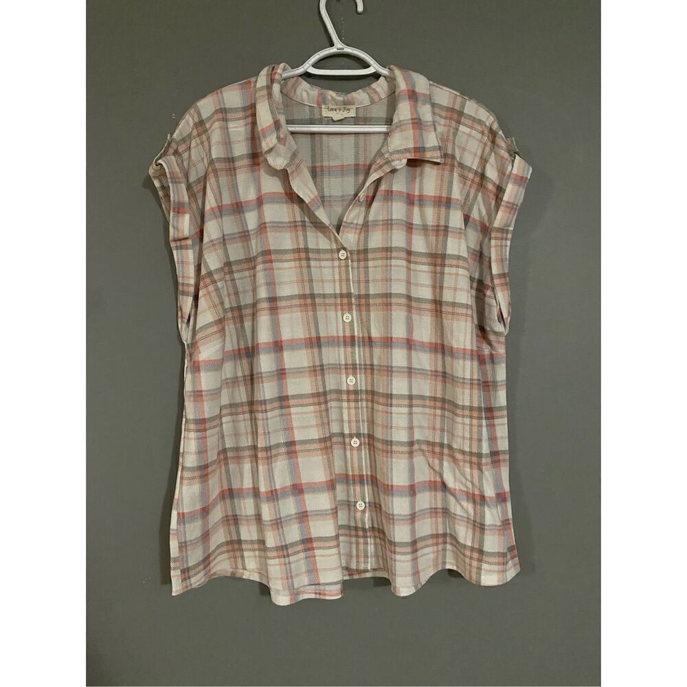 Button-Front Plaid Shirt - Soft Pink & Cream